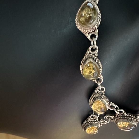 Vintage Baltic Amber and Sterling Silver V Shaped Link Necklace. Marked … - Picture 5 of 9